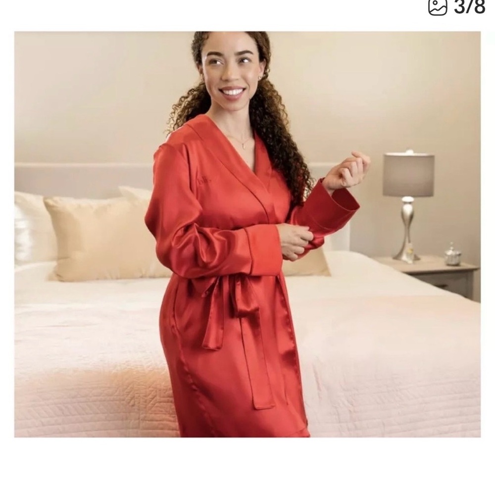 Silky Wrap Robe - Women's Silky Satin Lounge Robe in Red-Blissy